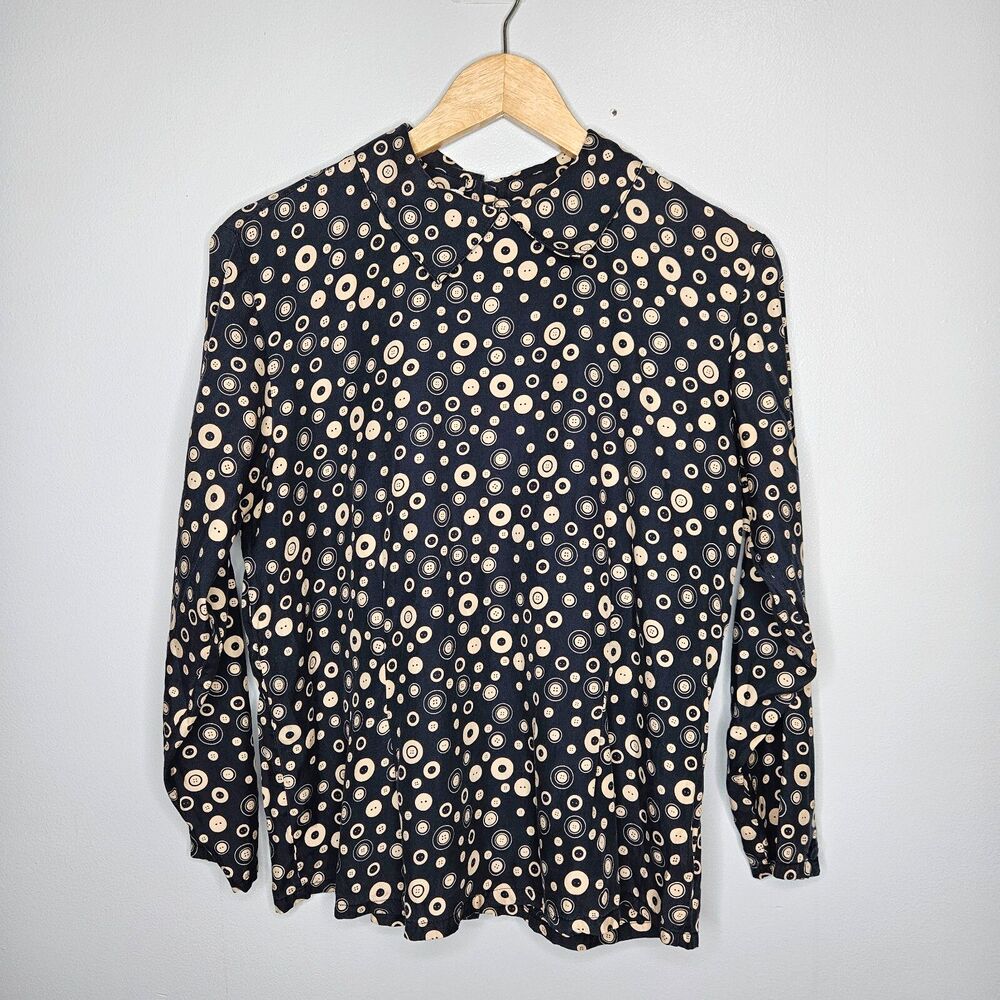 Vtg Jos A Bank Clothiers Womens Blouse 8 Silk Blend Button Print Back Buttons